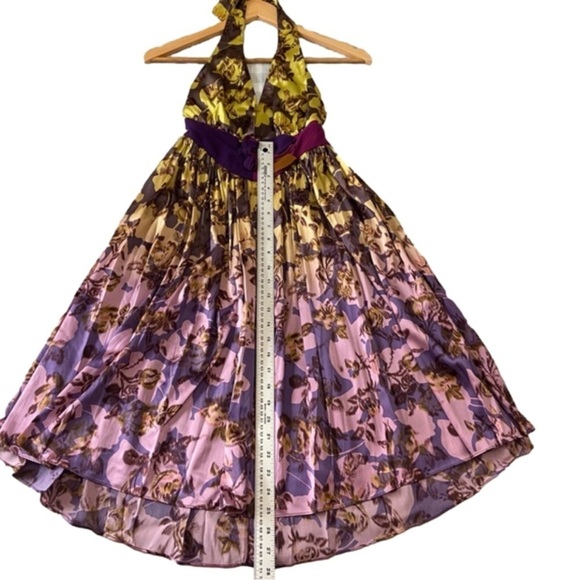 MARCIANO Silk dress halter neck woven open back summer festive pink yellow XS - Picture 9 of 12